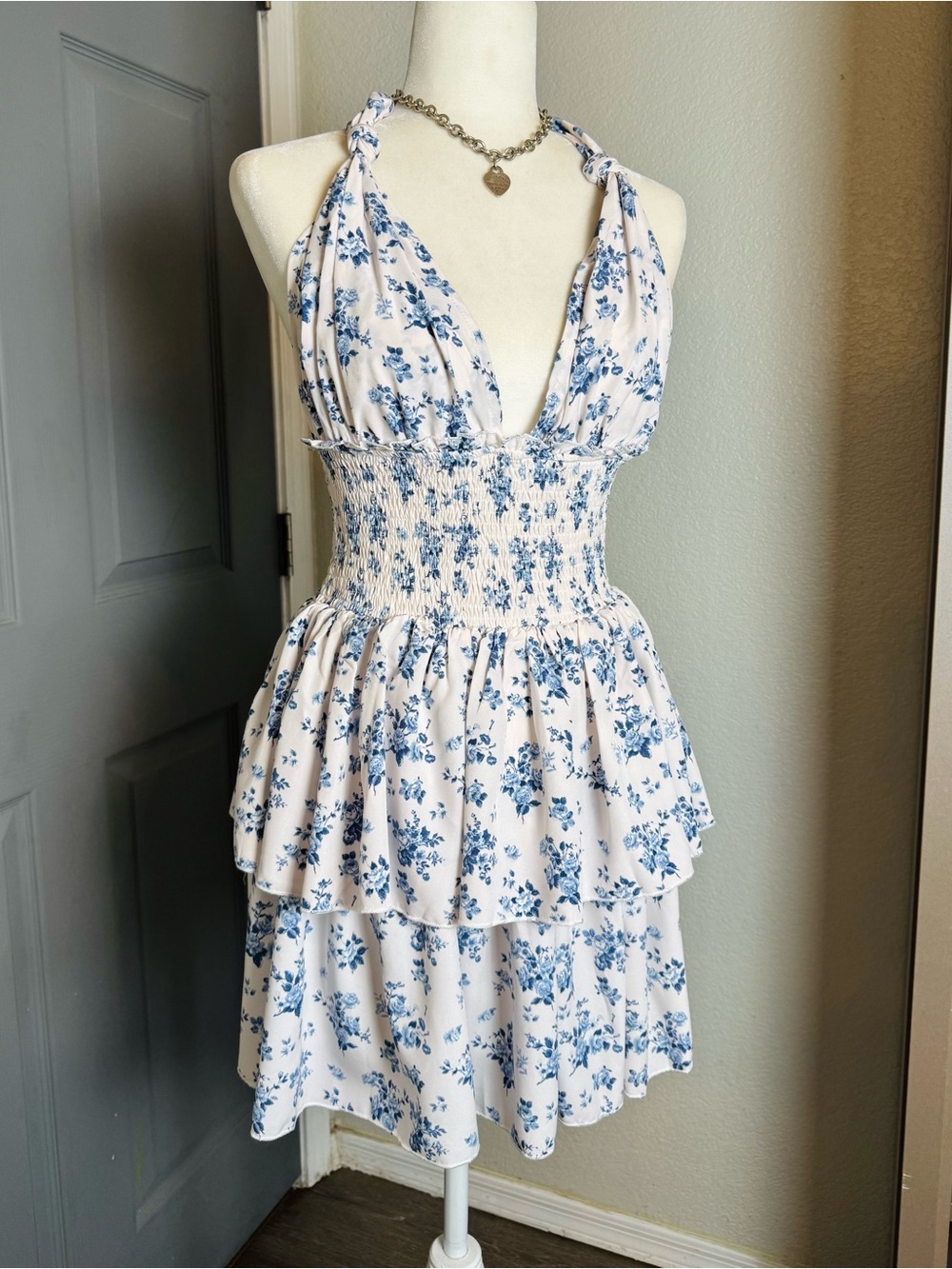 Floral Halter Smocked Waist Dress